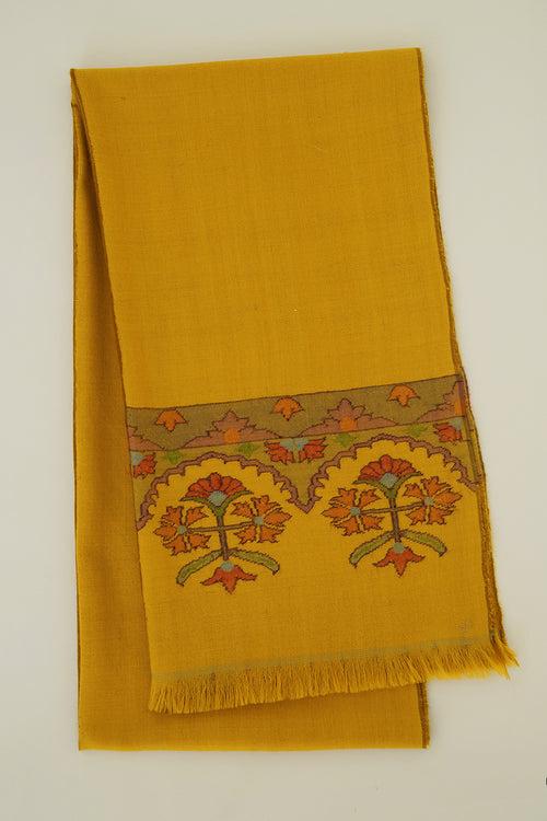 Kani Gulasrin Palledar Hand woven Cashmere Scarf Tawny Mustard