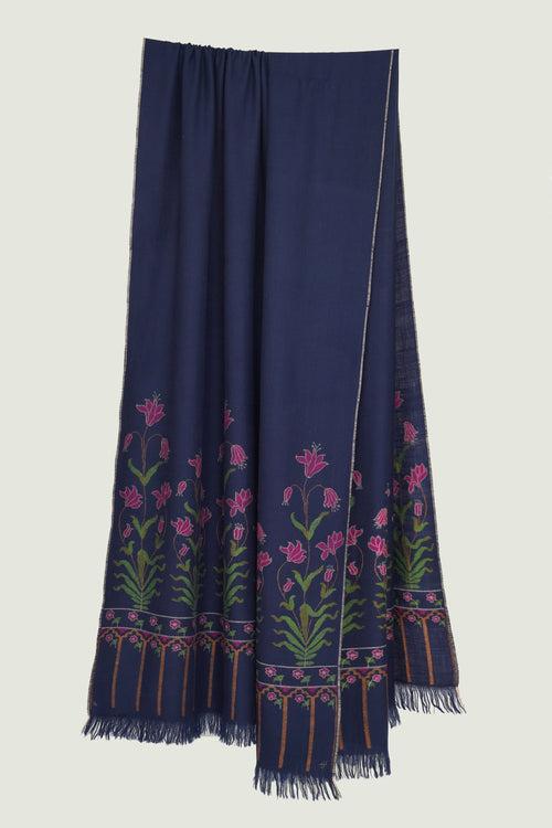 Kani Anarkali Palledar Hand Woven Large Pashmina Shawl Midnight