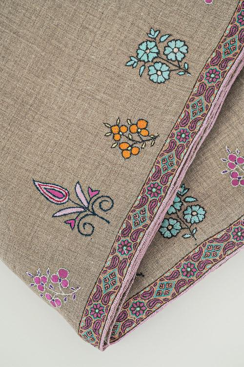 Sozni Hashiya Mix Buti Hand Embroidered Pashmina Shawl Natural