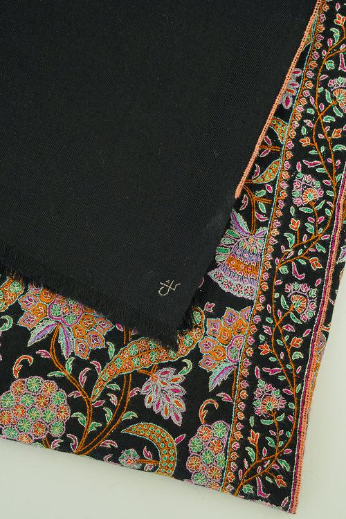 Sozni Neem Jamawar Hand Embroidered Pashmina Shawl Black