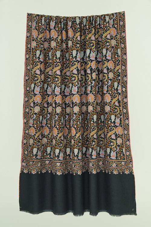 Sozni Neem Jamawar Hand Embroidered Pashmina Shawl Black