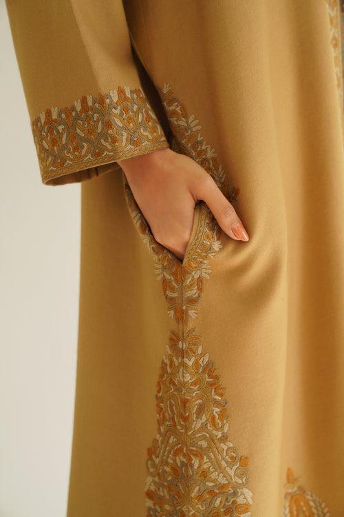 Corner Buta Hand Embroidered Wool Choga Camel