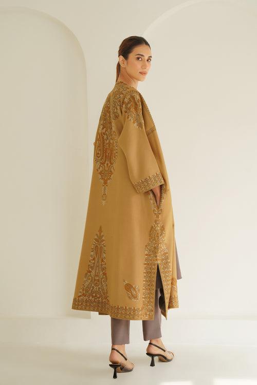 Corner Buta Hand Embroidered Wool Choga Camel