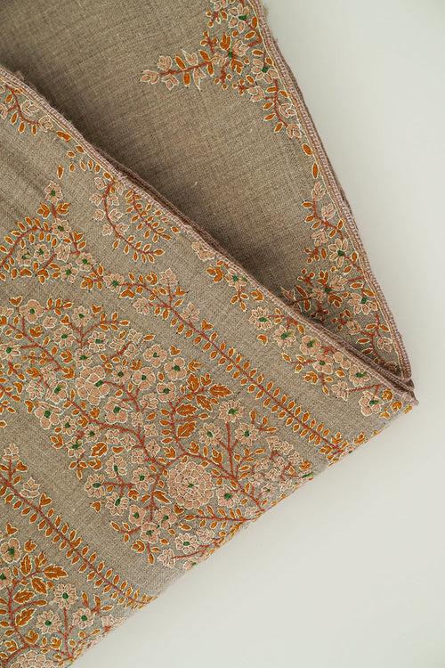 Sozni Badam Palledar Hand Embroidered Pashmina Shawl Natural