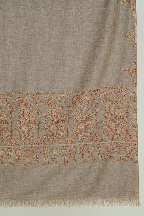 Sozni Badam Palledar Hand Embroidered Pashmina Shawl Natural