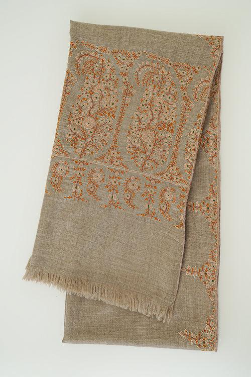 Sozni Badam Palledar Hand Embroidered Pashmina Shawl Natural