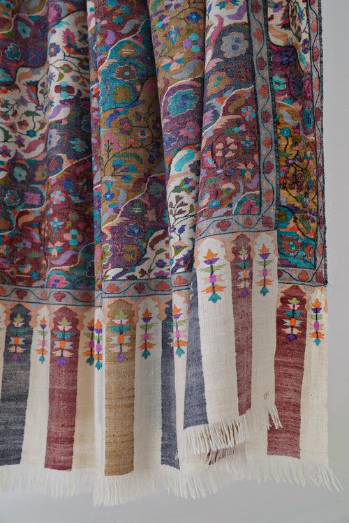 Kani Lehardar Hand Woven Oversize Pashmina Shawl Ivory Multi