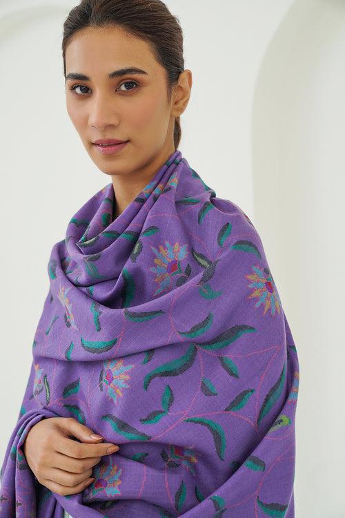 Kani Bano Hand Woven Pashmina Shawl Purple