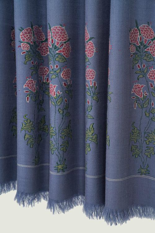 Kani Carnation Palledar Hand Woven Large Pashmina Shawl Smokey Blue