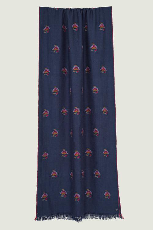 Kani Galib Buti Hand Woven Pashmina Scarf Navy