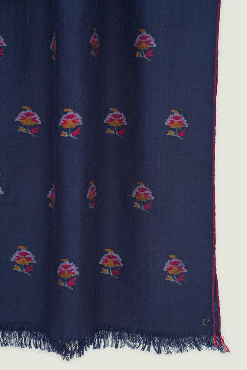 Kani Galib Buti Hand Woven Pashmina Scarf Navy