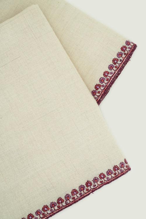 Sozni Kingri Palledar Hand Embroidered Pashmina Shawl Ivory Mauve