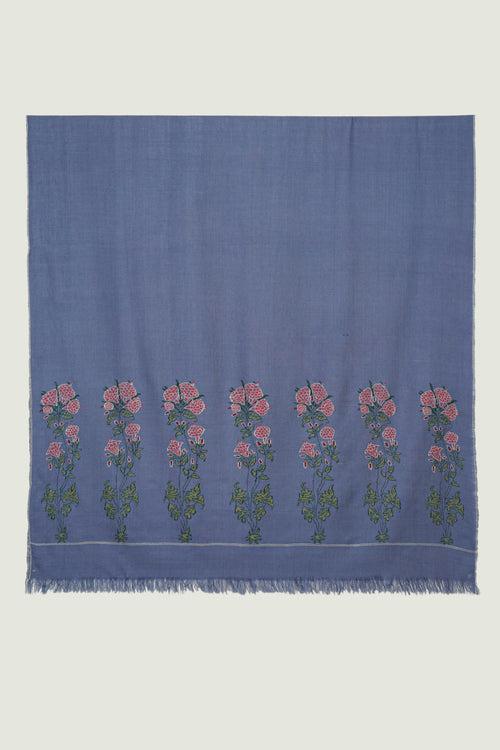 Kani Carnation Palledar Hand Woven Large Pashmina Shawl Smokey Blue