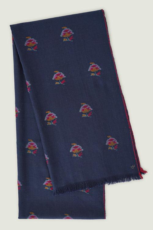 Kani Galib Buti Hand Woven Pashmina Scarf Navy