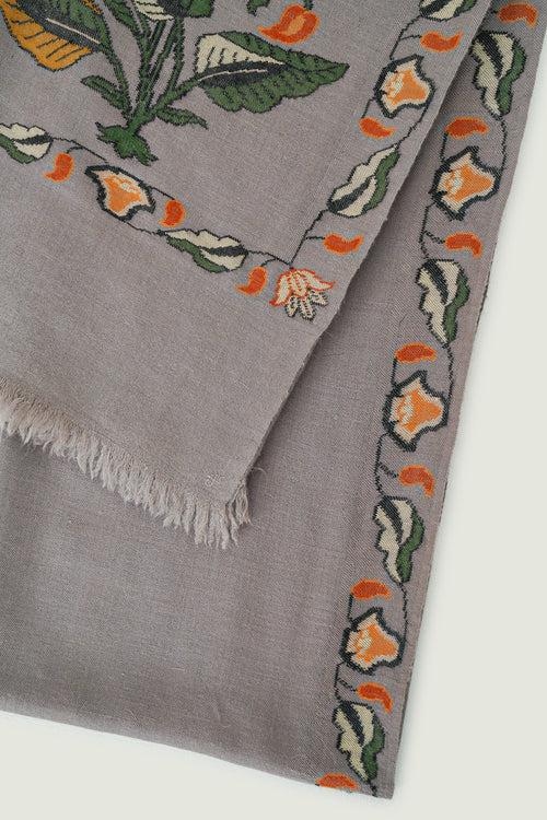 Kani Falak Buta Palledar Hand Woven Large Pashmina Shawl Grey