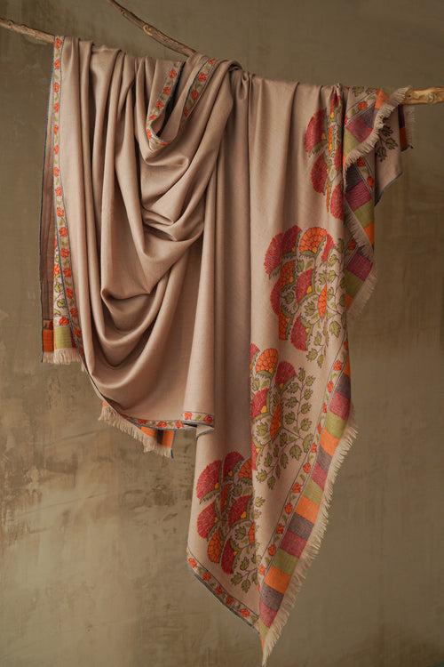 Kani Dufithar Hand Woven Pashmina Oversize Shawl Chai