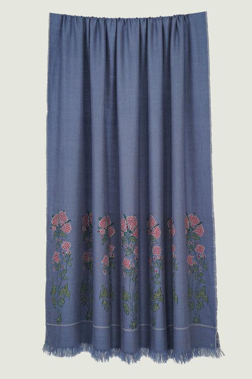 Kani Carnation Palledar Hand Woven Large Pashmina Shawl Smokey Blue