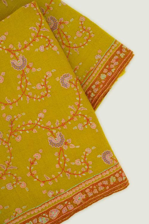 Sozni Jaaldar Hand Embroidered Pashmina Shawl Yellow