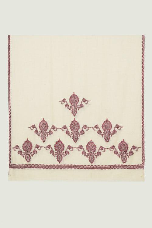 Sozni Kingri Palledar Hand Embroidered Pashmina Shawl Ivory Mauve