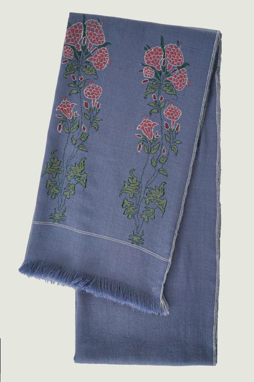 Kani Carnation Palledar Hand Woven Large Pashmina Shawl Smokey Blue