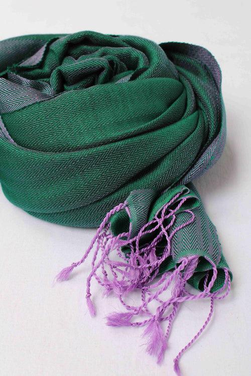 Matt Green with Purple Tassles Rehwa Wool Shawl