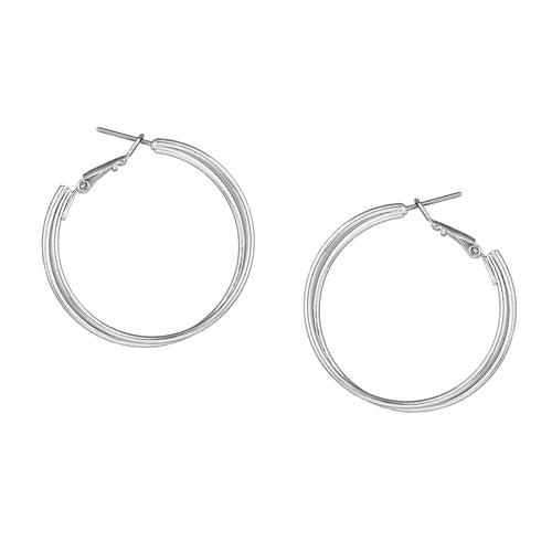 Estele Fashion Earrings for Women and Girls Rhodium Plated Latest Stylish Dual Circular/Double Circular Metallic Hoop Earrings Versatile Chic for Women & Girls