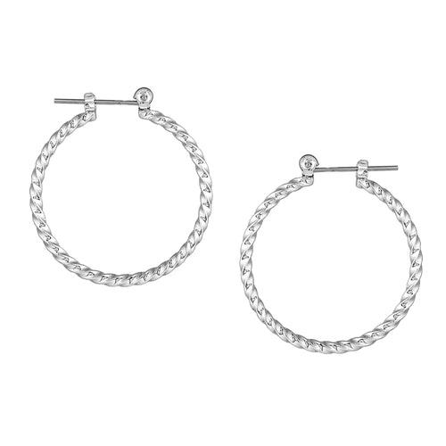 Estele Fashion Earrings for Women and Girls Rhodium Plated Twisted Rope Medium Size Metallic Hoop Earrings Versatile Chic for Women & Girls