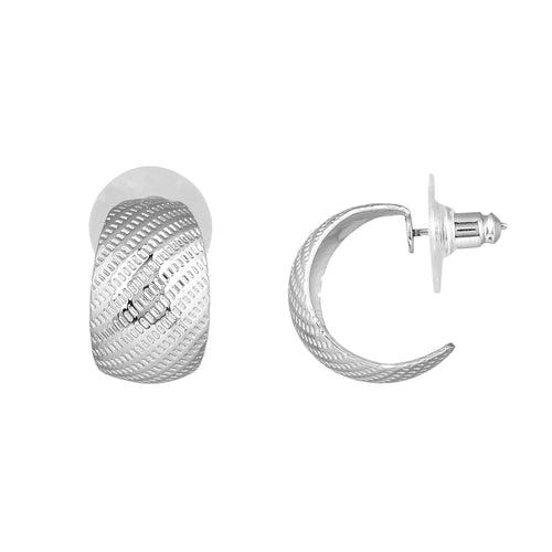 Estele Fashion Earrings for Women and Girls Rhodium Plated Latest Stylish Medium Metallic Half Hoop Earrings Party/Office Wear for Girls and Women