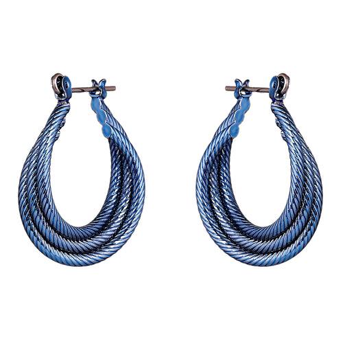 Estele Fashion Earrings for Women and Girls Cobalt Blue Plated Stylish Triple Layered Medium Metallic Hoop Earrings Versatile Chic for Women & Girls