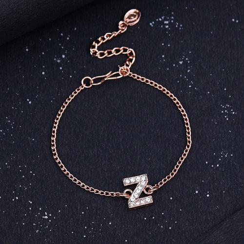 Estele Rose Gold Plated Captivating Medium 'Z' Letter Bracelet with Crystals for Women