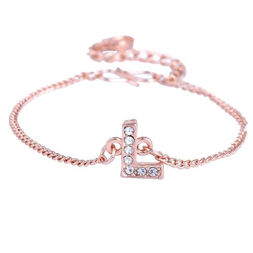 Estele Rose Gold Plated Captivating Medium 'L' Letter Bracelet with Crystals for Women