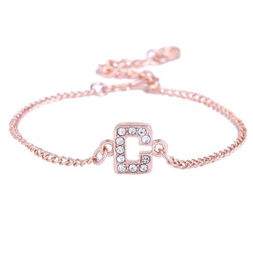 Estele Rose Gold Plated Captivating Medium 'C' Letter Bracelet with Crystals for Women