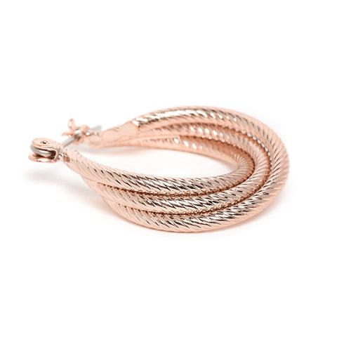 Estele Fashion Earrings for Women and Girls Rosegold Plated Stylish Triple Layered Medium Metallic Hoop Earrings Versatile Chic for Women & Girls