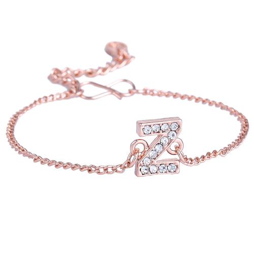 Estele Rose Gold Plated Captivating Medium 'Z' Letter Bracelet with Crystals for Women