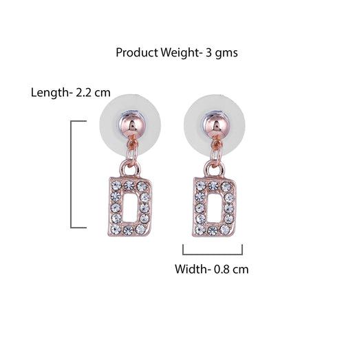 Estele Rose Gold Plated Magnificent Medium 'D' Letter Earrings with Crystals for Women