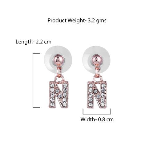 Estele Rose Gold Plated Magnificent Medium 'N' Letter Earrings with Crystals for Women