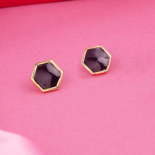 MY HEART OF BLACK HEXAGON ENAMEL EARRING