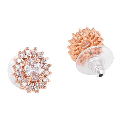 Estele Rose Gold Plated CZ Beautiful Round Designer Stud Earrings for Women