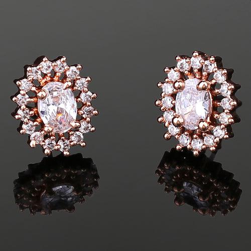 Estele Rose Gold Plated CZ Beautiful Round Designer Stud Earrings for Women