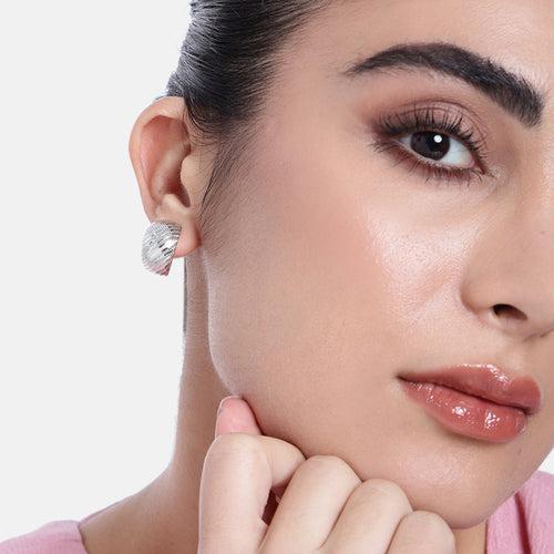 Estele Fashion Earrings for Women and Girls Rhodium Plated Latest Stylish Medium Metallic Half Hoop Earrings Party/Office Wear for Girls and Women