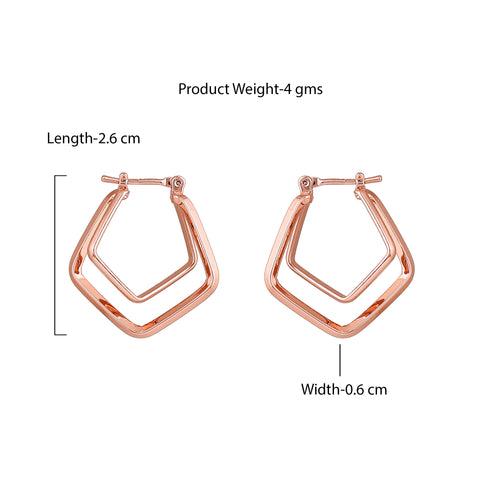 Estele Fashion Earrings for Women and Girls Rosegold Plated Trendy Rhombus Shaped Medium Metallic Hoop Earrings Versatile Chic for Women & Girls