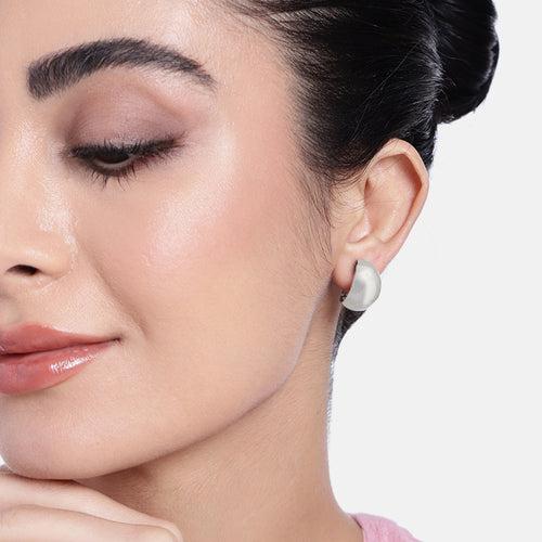 Estele Fashion Earrings for Women and Girls Rhodium Plated Latest Stylish Medium Size Metallic Hoop Earrings Versatile Chic for Women & Girls