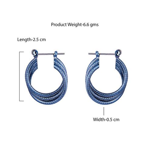 Estele Fashion Earrings for Women and Girls Cobalt Blue Plated Stylish Triple Layered Medium Metallic Hoop Earrings Versatile Chic for Women & Girls