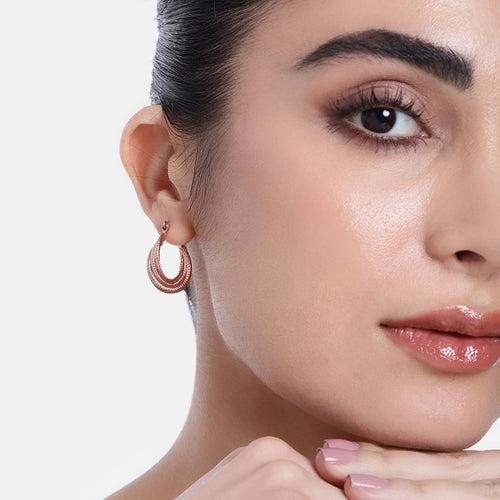 Estele Fashion Earrings for Women and Girls Rosegold Plated Stylish Triple Layered Medium Metallic Hoop Earrings Versatile Chic for Women & Girls