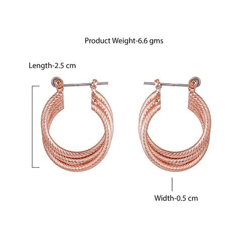 Estele Fashion Earrings for Women and Girls Rosegold Plated Stylish Triple Layered Medium Metallic Hoop Earrings Versatile Chic for Women & Girls