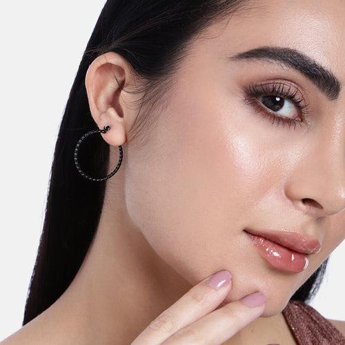 Estele Fashion Earrings for Women and Girls Gothic Black Plated Twisted Rope Medium Size Metallic Hoop Earrings Versatile Chic for Women & Girls