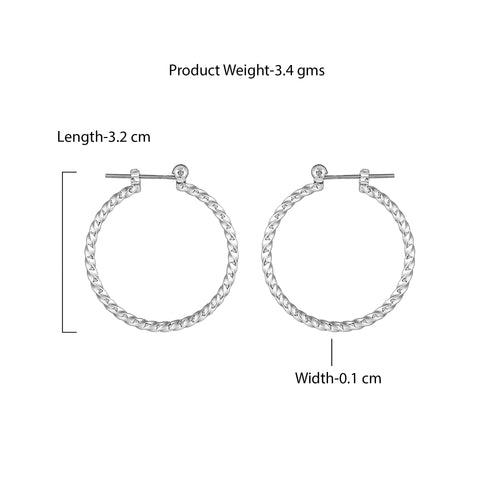 Estele Fashion Earrings for Women and Girls Rhodium Plated Twisted Rope Medium Size Metallic Hoop Earrings Versatile Chic for Women & Girls