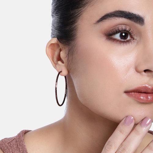 Estele Fashion Earrings for Women and Girls Chocolate Brown Plated Latest Trendy Circular Shaped Western Big Size Metallic Hoop Earrings Party/Office Wear for Girls and Women