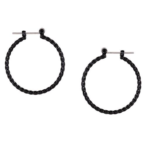 Estele Fashion Earrings for Women and Girls Gothic Black Plated Twisted Rope Medium Size Metallic Hoop Earrings Versatile Chic for Women & Girls