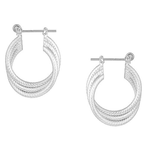 Estele Fashion Earrings for Women and Girls Rhodium Plated Stylish Triple Layered Medium Metallic Hoop Earrings Versatile Chic for Women & Girls